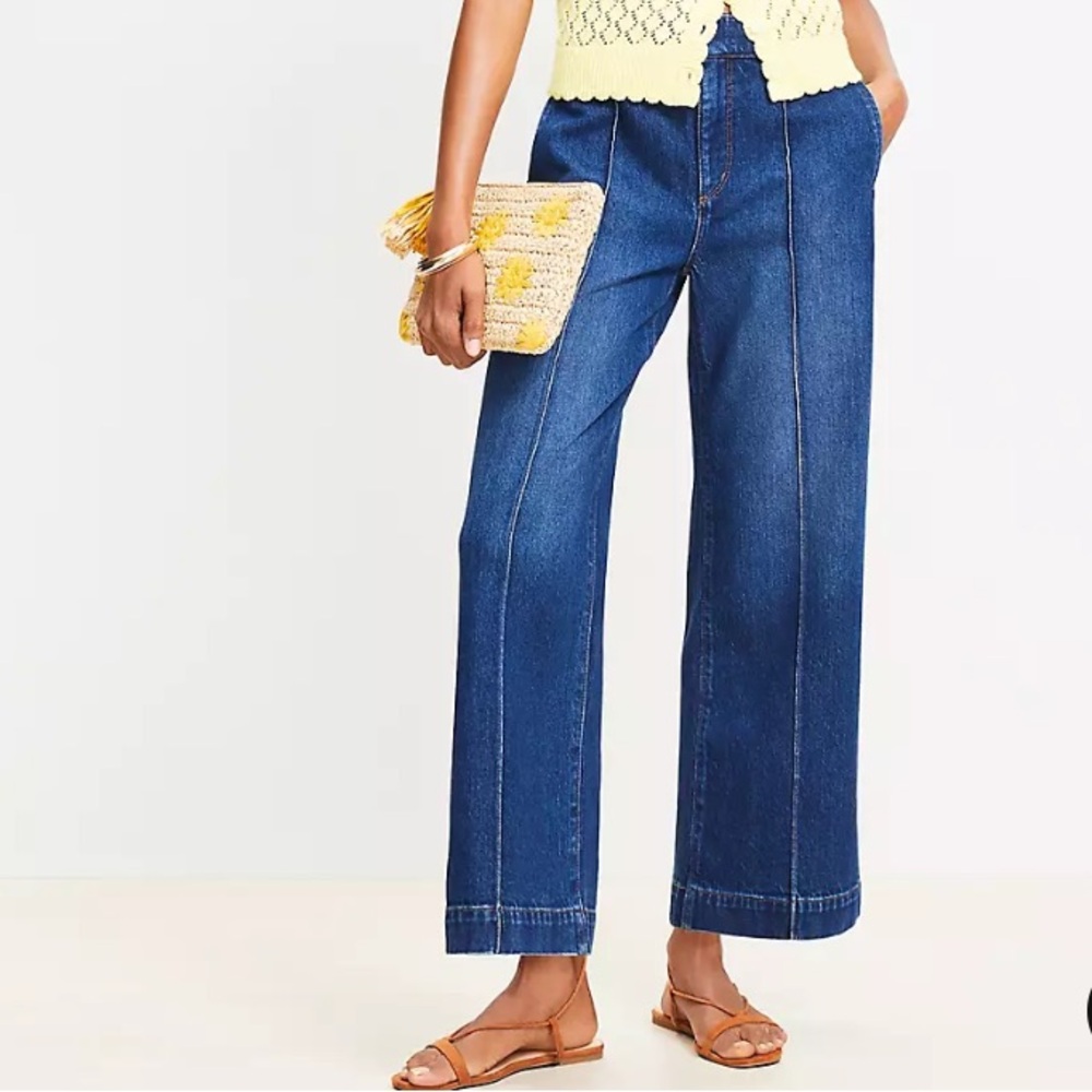 Loft Outlet Pintucked High Rise Wide Leg Crop Jeans in Dark Wash NWT 8 - Picture 13 of 13
